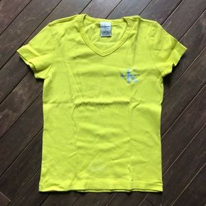 Calvin Klein Jeans Neon Yellow-Green V-Neck Tee Shirt